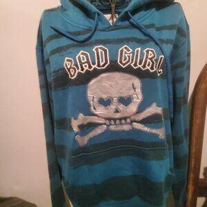 HOODIE by PLAYGIRL  SIZE LARGE WITH SKUL. AND CROSSBONES